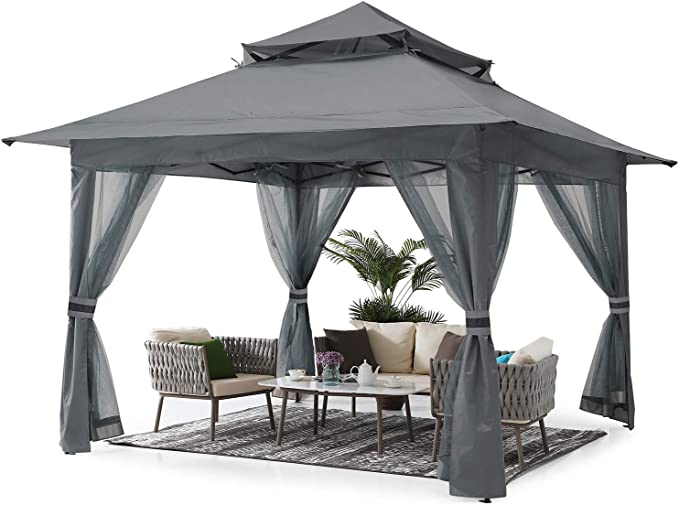 ABCCANOPY 13'x13' Gazebo Tent Outdoor Pop up Gazebo Canopy Shelter with Netting,Gray
